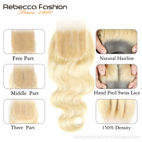 Rebecca wholesale 10A 613 Blonde Bundles Brazilian Body Wave Remy virgin Human Hair machine double weft human hair extension